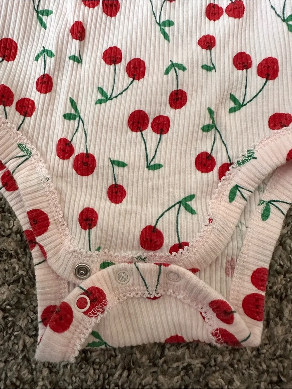 Old Navy Pink Long-Sleeve Cherry Print One-Piece Bodysuit